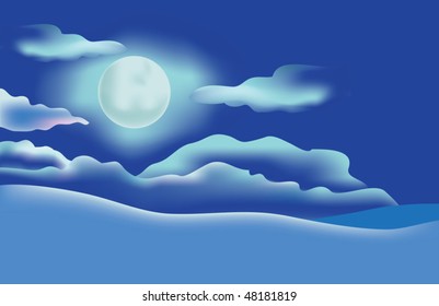 Moon in the night sky, vector illustration using mesh gradient, with dark background