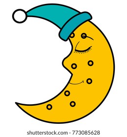 moon night with sleeping hat character