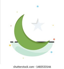 Moon, Night, Star, Night Abstract Flat Color Icon Template