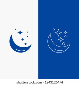 Moon, Night, star, weather, space Line and Glyph web Button in Blue color Vertical Banner for UI and UX, website or mobile application