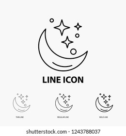 Moon, Night, star, weather, space Icon in Thin, Regular and Bold Line Style. Vector illustration