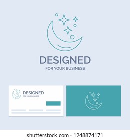 Moon, Night, star, weather, space Business Logo Line Icon Symbol for your business. Turquoise Business Cards with Brand logo template