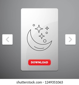 Moon, Night, star, weather, space Line Icon in Carousal Pagination Slider Design & Red Download Button