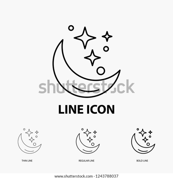Moon, Night, star, weather,\
space Icon in Thin, Regular and Bold Line Style. Vector\
illustration