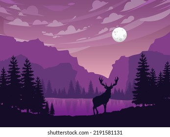 Moon night summer landscape mountain vector