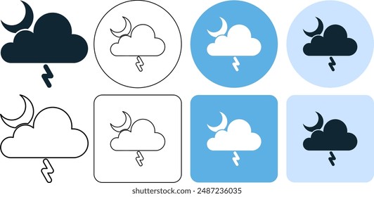 moon night, thunderstorm weather, lightning, bolt, situation environment, icon symbol stroke line and glyph