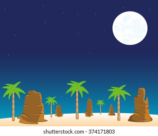 The Moon night in wild desert.Vector illustration