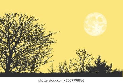 Moon Nightscape Landscape summer color nature silhouette scene minimalism vector illustration background wallpaper