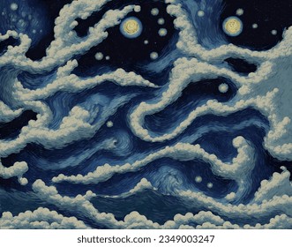 Moon Night.Vector Bild inspiriert von Vincent Van Gogh's Arbeit.