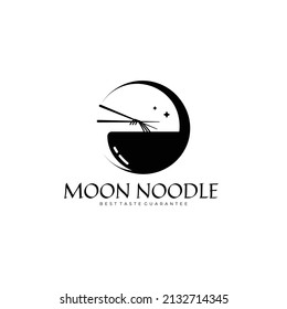 Moon noodle logo design inspiration. Food silhouette logo template. Vector Illustration