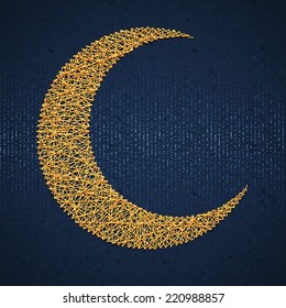 Moon on blue paper background for holy month of muslim community Ramadan Kareem. Vector illustration