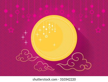 the moon on Chinese pattern background vector