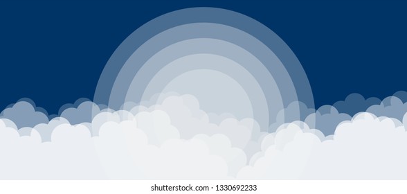 Moon on dark blue sky with cloud. Night sky. Nature concept. Vector illustration.