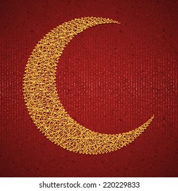 Luna sobre fondo de papel rojo para el mes sagrado de la comunidad musulmana Ramadán Kareem. Ilustración vectorial.