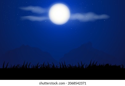 Moon on the sky with mountain at night time graphics design vector illustration