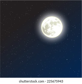 Moon On A Starry Dark Blue Night Sky Vector