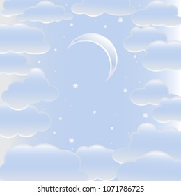 Moon on starry sky background and clouds.