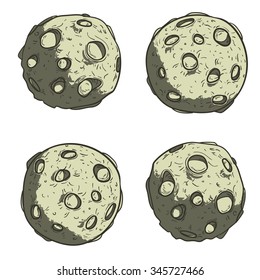 Moon on a white background. Lunar craters and bumps. 