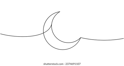 Moon one line continuous drawing. Old school tattoo continuous one line illustration. Vector minimalist linear illustration.