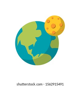 moon orbiting earth flat icon image vector illustration