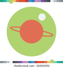 Moon orbiting red planet icon.