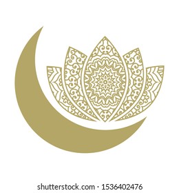 moon and ornamental lotus flower, vector