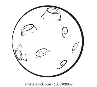 Moon in outline style, vector illustration of cartoon moon isolated on white background, coloring page for children