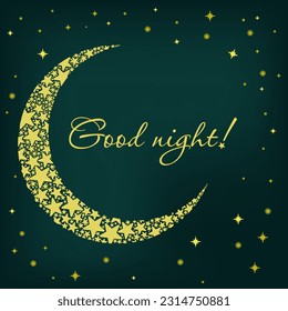 Moon outline vector desigh, good night postcard. Crescent moon illustration, cartoon styled simple desigh. Mysterious nighttime illustration