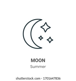 Moon outline vector icon. Thin line black moon icon, flat vector simple element illustration from editable summer concept isolated stroke on white background