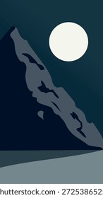 Moon over mountain in sky dark night splash illustration