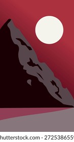 Luna sobre la montaña en el cielo noche ilustración roja ilustración splash