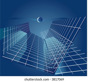 luna sobre rascacielos