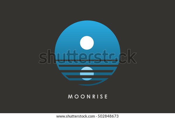 Moon over the\
water logo design. Night\
time