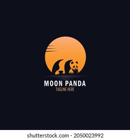 Moon panda logo design template. vector illustration	