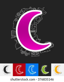 moon paper sticker with hand drawn elements