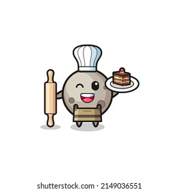 moon as pastry chef mascot hold rolling pin , cute design
