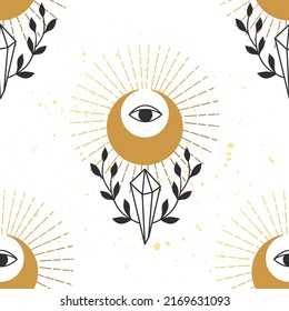 Moon pattern yoga crystal, gold design art. Mystical vector illustration. Natural abstract art. Abstract floral illustration. Art collection. 