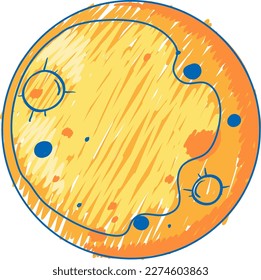 Moon pencil colour child scribble style illustration