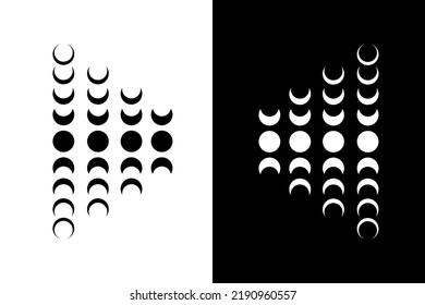 Moon phase astronomy icon set. The whole cycle from the new moon to the full moon.  vector flat style