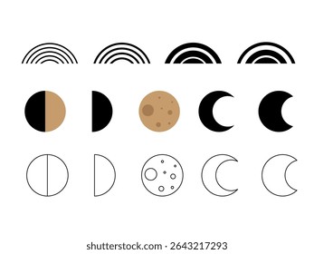 Moon Phase Celestial Symbol Silhouette. Minimalist Graphic Aesthetic Symbol. baby Nursery poster Design Part. Weather, Astrology, Astronomy, Tarot Decoration. Sweet Dream Good Night Boho Sign. 