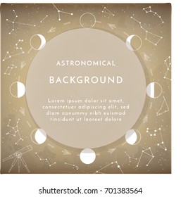 Moon phase cycle on the vintage background with constellations
