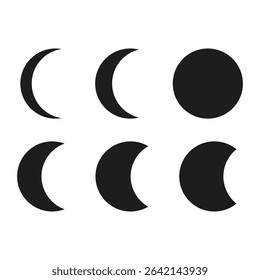 Moon phase icon. Lunar cycle symbol. Black moon phases. Vector illustration.