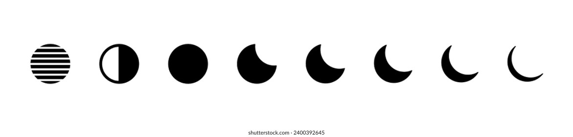 Conjunto de iconos de fase lunar. Silhouette de iconos vectoriales de fases de la luna. Colección de iconos de la luz de la luna