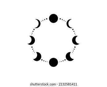 Moon Phase Icon Vector illustration. Moon Circle and Magic Symbol. Mystic art Sign, Moon and Stars emblem isolated on White Background, Flat Style for Graphic and Web Design, logo, Sticker, Tattoo