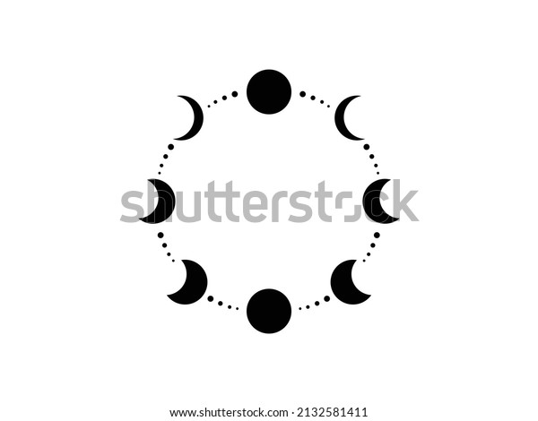 Moon Phase Icon Vector illustration. Moon Circle\
and Magic Symbol. Mystic art Sign, Moon and Stars emblem isolated\
on White Background, Flat Style for Graphic and Web Design, logo,\
Sticker, Tattoo