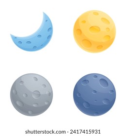 Moon phase icons set cartoon vector. Different phase of moon. Celestial body, astronomy