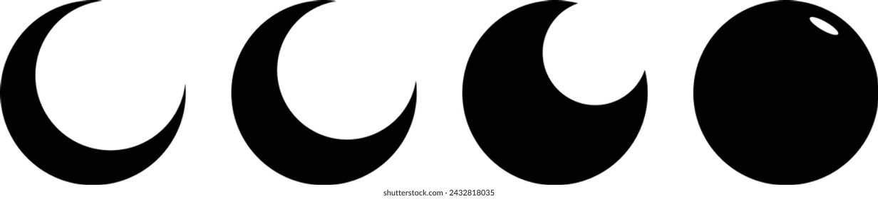 Símbolo de fase lunar. Conjunto de iconos de media luna. Símbolo lunar en negro.