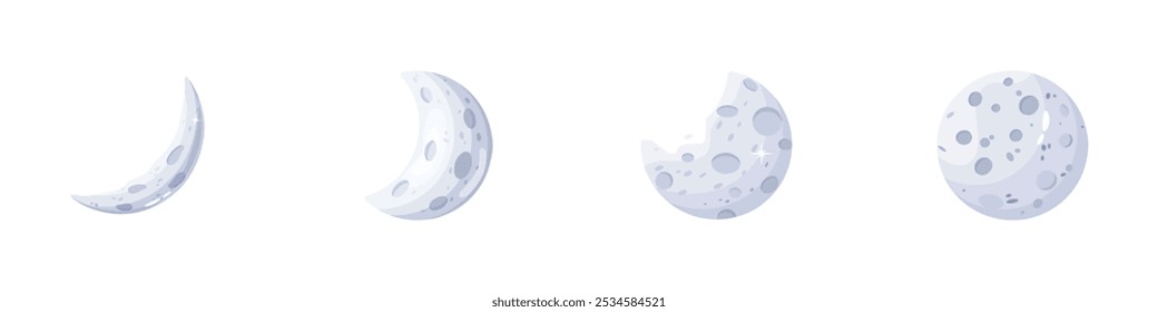 Símbolo de la fase lunar. Conjunto de iconos de media luna. Símbolo lunar en estilo plano. Ilustración vectorial. EPS 10