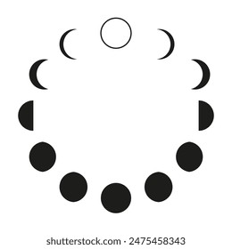 Vector de fase lunar. Iconos del ciclo lunar. Diseño en blanco y negro. Formas circulares simples.