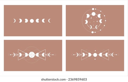 Moon phase.minimal line art magic moon with geomagnetic design Mystic lunar phase for tattoo.